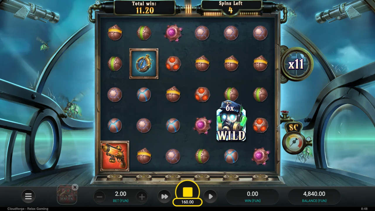 Cloudforge Extermination Spins with a 6x expanding wild and the global multiplier at x11